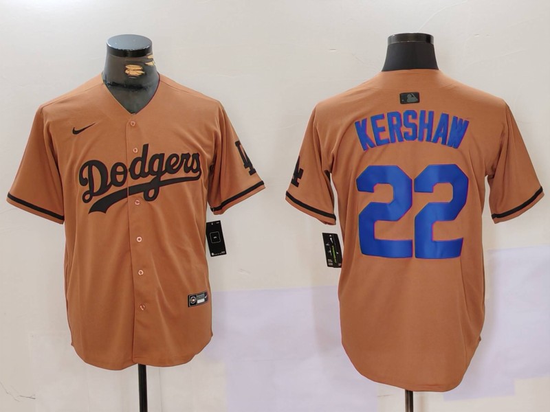 Men Los Angeles Dodgers #22 Kershaw army green joint name 2024 Nike MLB Jersey style 1